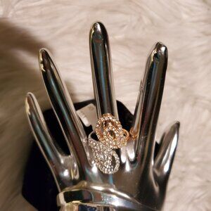 SILVER GOLD TRANISTIONAL RING WITH BRILLIANT STONES  (SIZE 9)